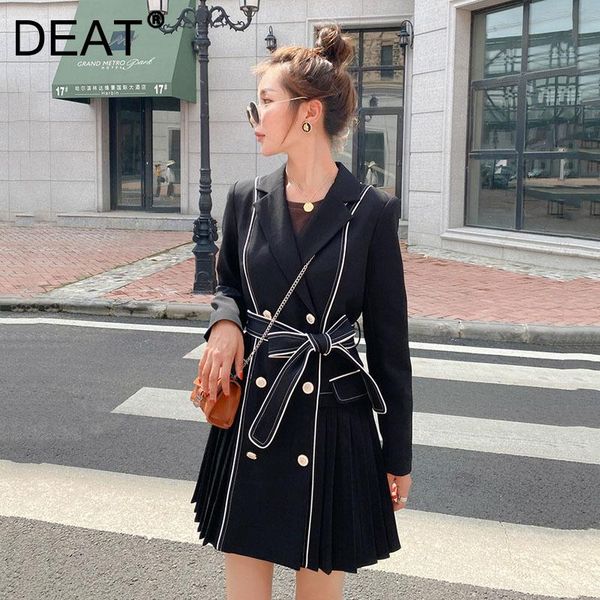 

women's suits & blazers deat woman blazer white lined design notched long sleeve pleated hem bandage casual style jacket 2021 autumn fa, White;black
