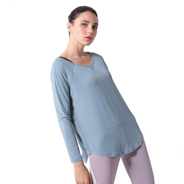 

yoga outfits solid quick-dry backless women's sportswear fitness seamless long sleeve sweatshirt t-shirt, White;red