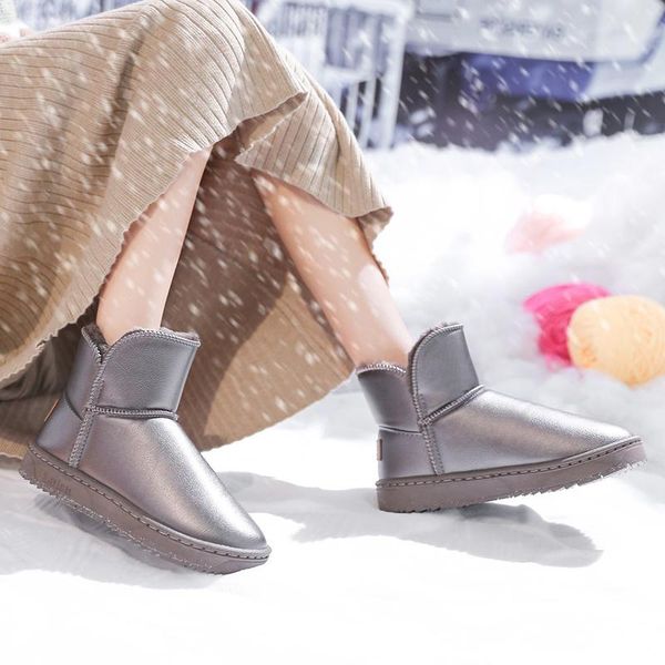 

boots women winter 2021 snow ankle warm fur shoes women's flat heel designed woman, Black