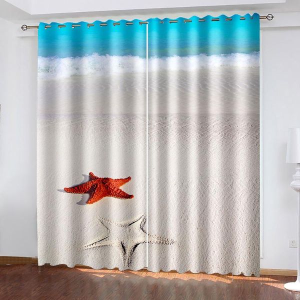 

curtain & drapes lifelike beach starfish print children bedroom living room shade fabric custom hook decorative