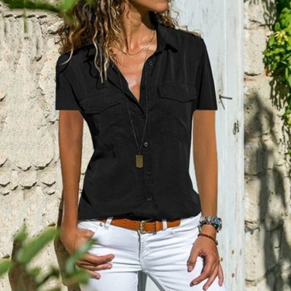 

women shirts summer autumn for women blouse casual women and blouses short sleeve black white ladies blouse shirt 210315