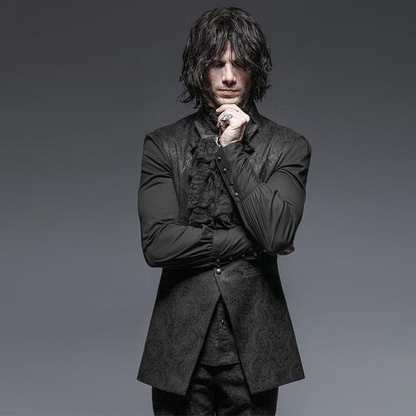 

men's vests punk rave gothic stand collar floral vest y-642, Black;white