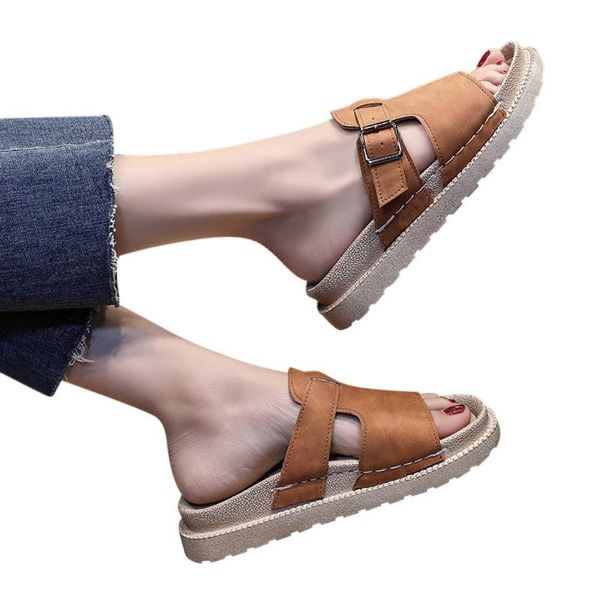 

slippers youyedian women summer beach fashion thick-bottomed non-slip belt-buckle 2021 shoe female chinelos e pantufas#3, Black