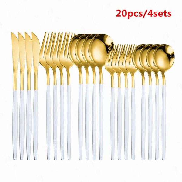 

spoon set golden cutlery tableware stainless steel dinnerware sets dinning table white gold cutlerey flatware