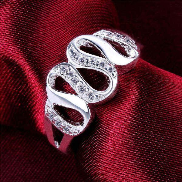 

womem's hollow white gemstone sterling silver plated rings size 7,8 dmsr615,popular 925 silver plate finger ring jewelry rings, Golden;silver
