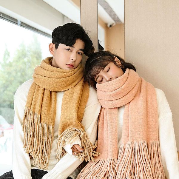 

winter warm pure color scarf women two color couple cashmere like scarf girl's knitting neck shawl w15, Blue;gray