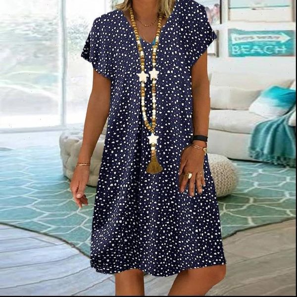 

big size dress women summer dress loose v neck short sleeve heart printed dresses plus size women clothing dress, Black;gray