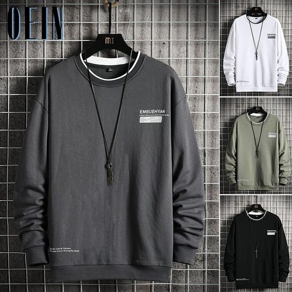 

men's hoodies & sweatshirts oein 2021 fashion men round collar solid color mens autumn long sleeve streetwear male casual pullovers, Black