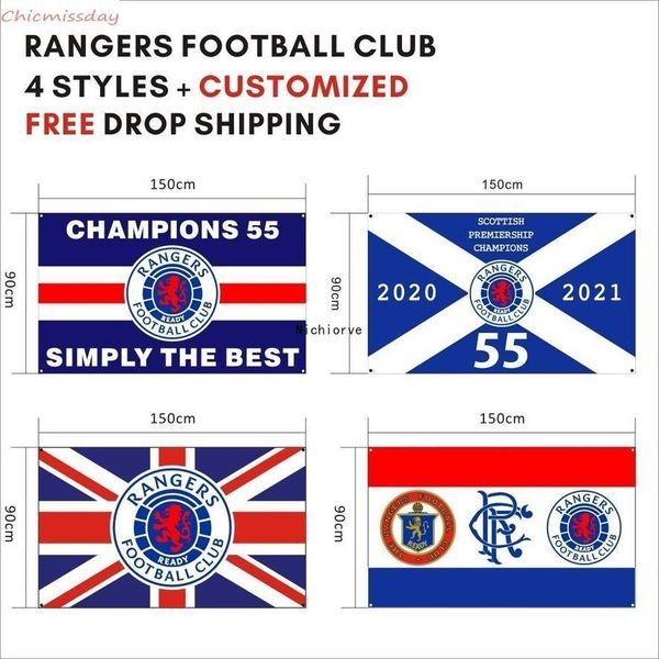

1000pcs customized flag 3x5ft / 90x150cm rangers football club fc loyal champions 55 flags banner for outdoor sport decoration sea shipping