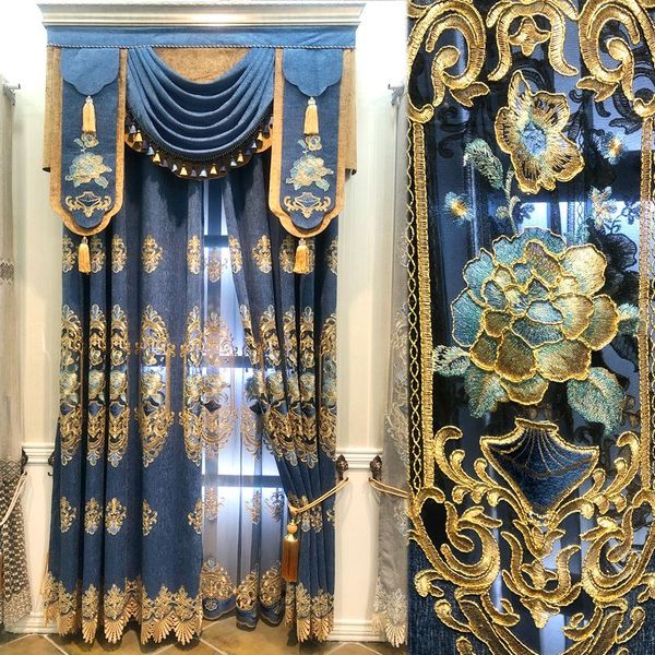 

blue water soluble yarn embroidered decorative curtains for living room luxury embroidered voile drapes curtain bedroom window