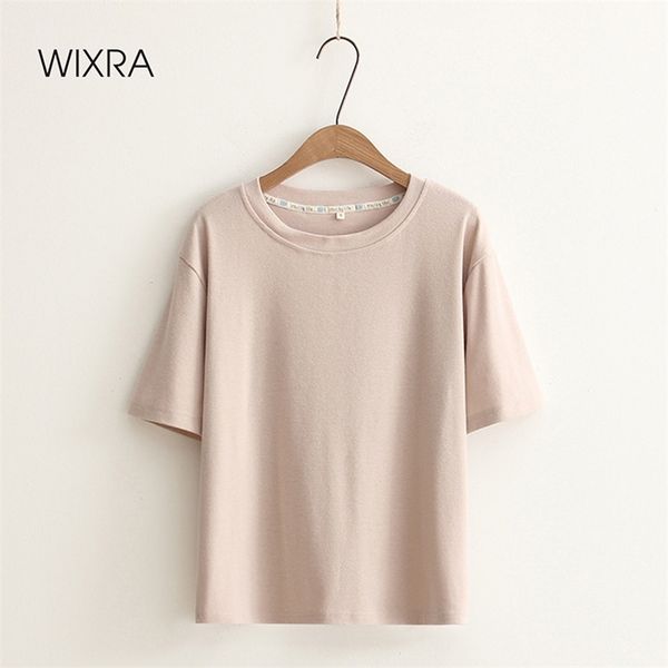 

wixra womens summer solid t-shirt o-neck short sleeve basic loose tee japan style for ladies 210315, White