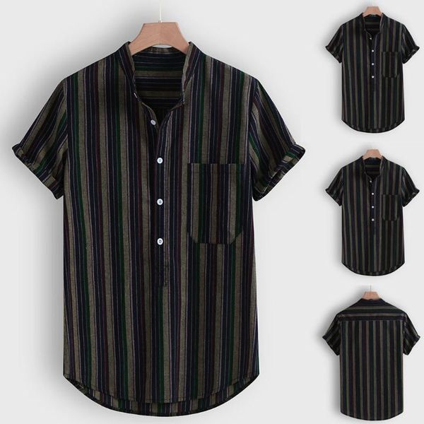 

men's t-shirts fashion casual button hawaii striped print beach short sleeve blouse painting large size, White;black