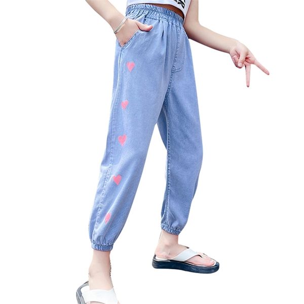 

pants for girls heart pattern girl summer culottes children casual style clothes 6 8 10 12 14 210527, Blue