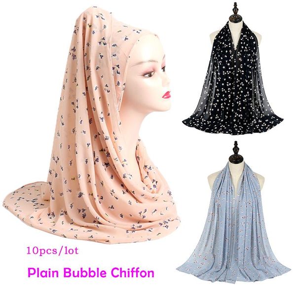 

scarves wholesale 10pcs/lot 2021 floral hijab scarf for women print muslim head wraps foulard solid plain bubble chiffon hijabs, Blue;gray