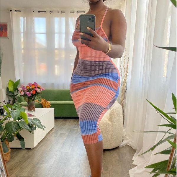 

casual dresses halter backless striped colorful bodycon dress clubwear ribbed knit party wear, Black;gray