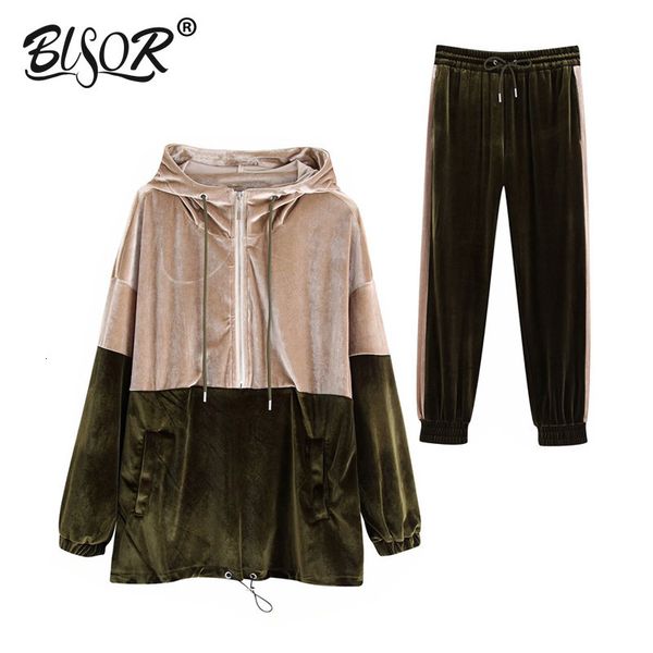 

2021 new women two piece spring autumn joggers hoodies chic ladies striped pants patchwork oversize jacket set u1f7, Gray