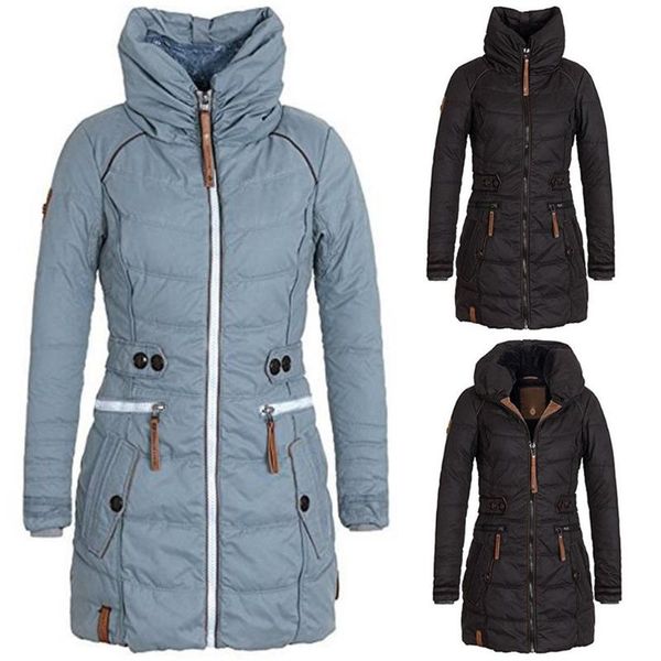 

women's jackets womail coats and women winter 2021 turtleneck zipper cotton warm solid color long sleeve coat no hooded outwear, Black;brown