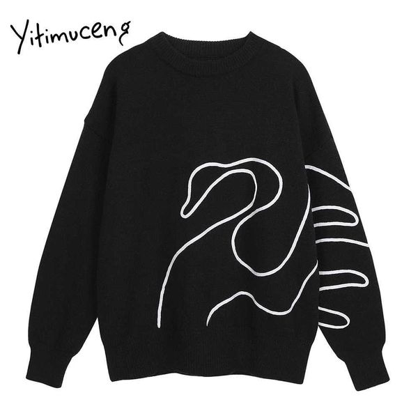 

yitimuceng hand-painted sweater women plus size winter clothes fall long sleeve japanese fashion knit korean pullovers 210601, White