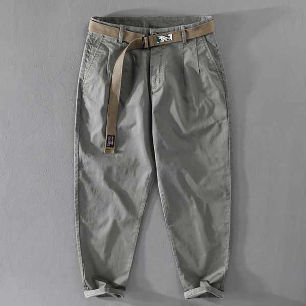 

2021 tornozzle-length stretch with waist belt cotton pants casual make comfortable trousers solid in the men's fashions spodnie grzk, Black