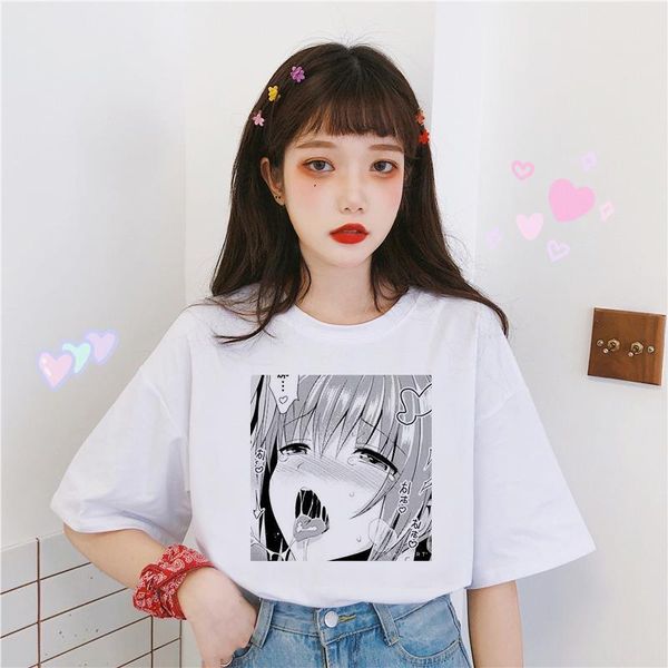 

japanese fashion fun casual spoof short-sleeved female summer large size cute cartoon print tees harajuku ulzzang t-shirt, White