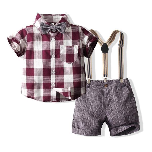 Kleidungssets Jungen Set Sommer Baby Kinder Kurzarm Hemd + Shorts Gürtel 4 Stück Kinder für 2-7 Jahre