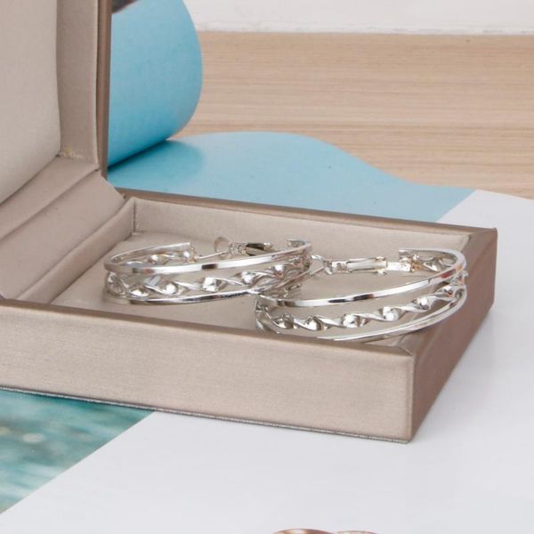 

hoop & huggie gold and silver color round big earring for women 3 layers zinc alloy nice shape lady ear hoops party gifts aretes e0143, Golden;silver