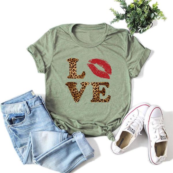 

casual loose women letters love woman summer leopard sleeve tshirts o-neck designer tees ladies short pradq, Black