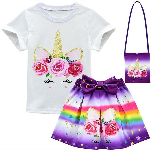 

unicorn clothes baby girls dresses for party and wedding teens fashion kids summer sets toddler outfits childrens shorts, White