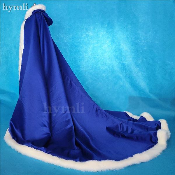 

wraps & jackets real pos big 225cm long royal blue wedding dress ball gown cloak satin with faux fur trim cape, White