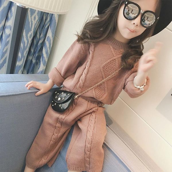 

soft cotton knit kids sweater suit girls clothes sets kids set baby suit 2021 new winter toddler girls sweater and pants,#3708, White
