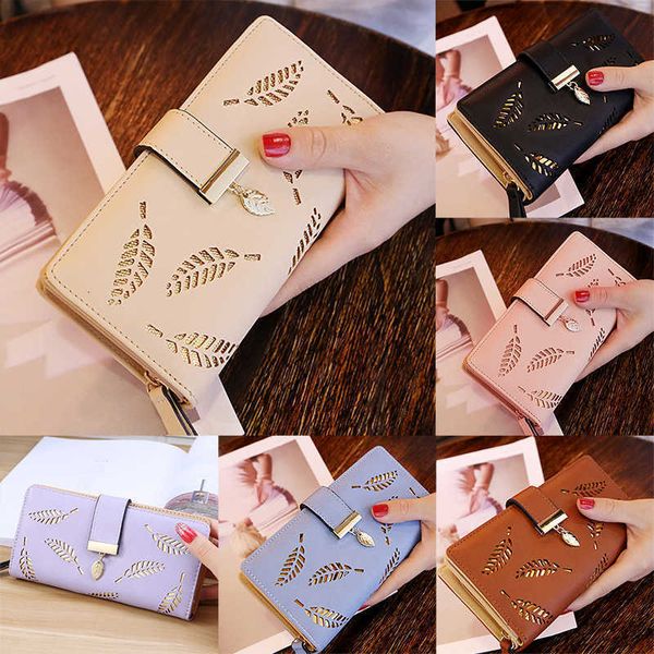 

salesaleladies on on new korean version long walloon mode hollow rits gesp pu leather clutch card package durable dropshipping, Red;black