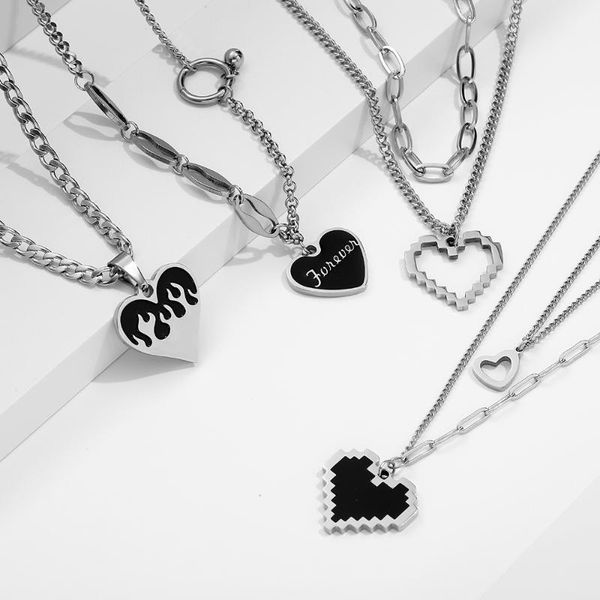 

pendant necklaces love heart necklace chain 316l stainless steel women fashion flame gossip thorns jewelry, Silver