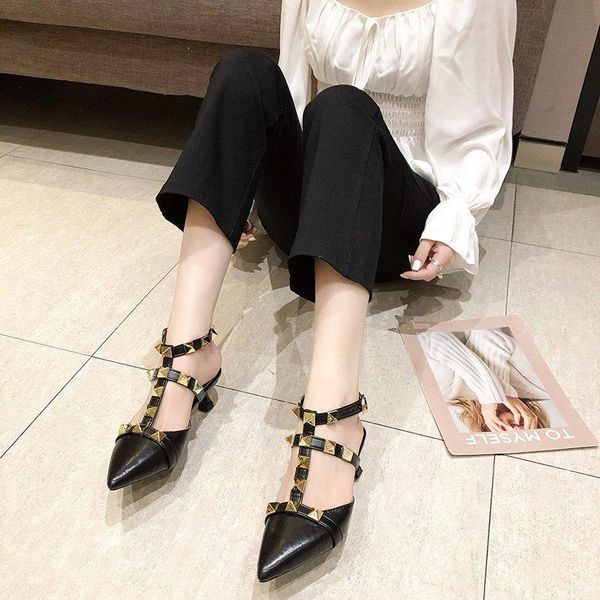 

sandals 2021 summer plus size ladies high heel sandals, buckle belts, stilettos, breathable hollow baotou women, Black