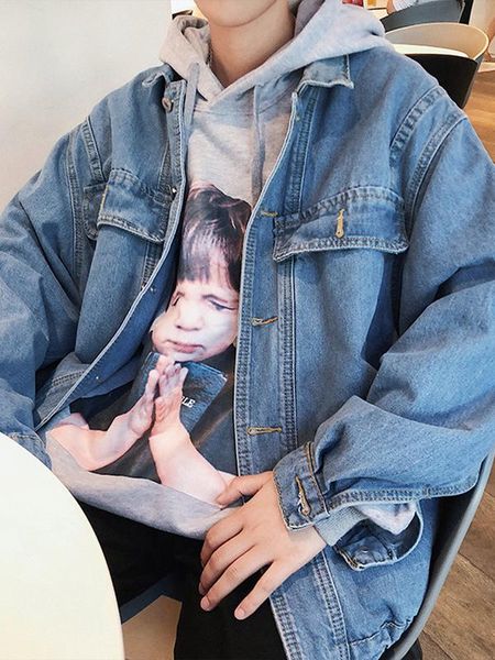 

wholesale 2021 brand denim clothes jacket men's korean coat students handsome jacket hong kong style loose casual trend coat, Black;brown