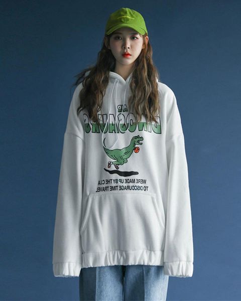 

women's hoodies & sweatshirts autumn korean version of the hooded loose plus velvet thickened weater women harajuku bf coat jacket ins, Black