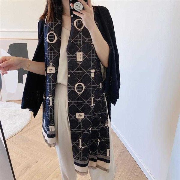 

autumn and fashion letter imitation cashmere scarf women's winter warm thickened air conditioning shawl couple bib, Blue;gray