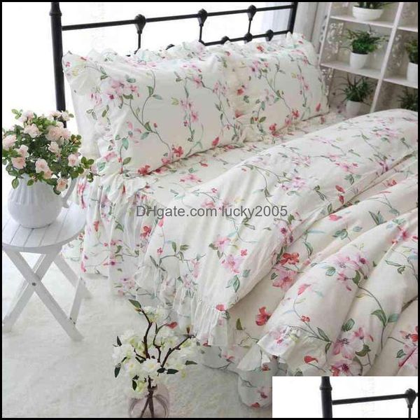 Sets Supplies Textiles Home Gardenfresh Floral Garden Duvet Queen Twin King FL 4-teiliges Bettwäscheset Comforter Er Bedskirt Lightweight Tra Soft