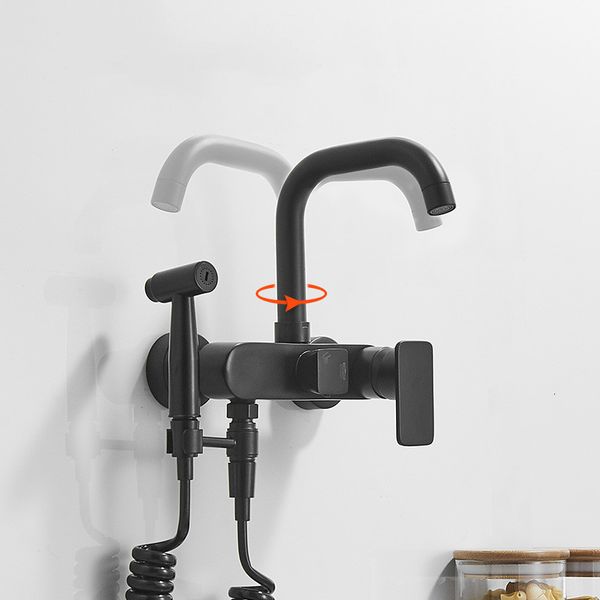 

2021 new black brass tap fixed to the kitchen faucets with bidet shower type bronze wall vessel faucet squared au035896 tyh4