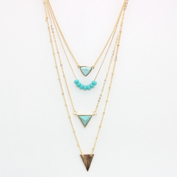 

pendant necklaces light yellow gold color alloy multi layer geometric green turquoises stone link chain necklace fashion jewelry, Silver