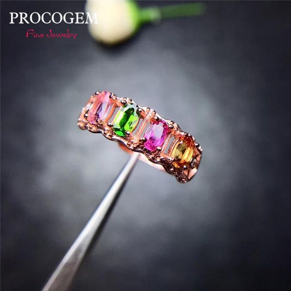 

cluster rings procogem trendy natural tourmaline ring for women girls birthday gifts real gemstones fine jewelry 925 sterling silver #818, Golden;silver