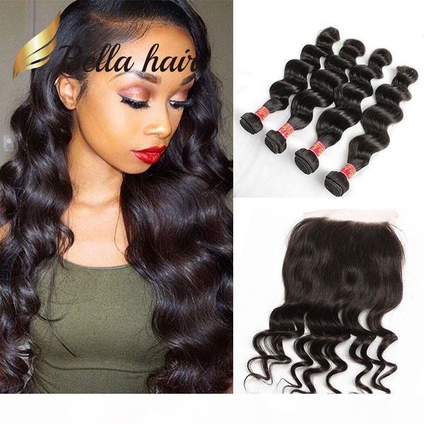 

4 bundles brazilian virgin hair loose deep wave weaves with closure 5pcs lot bella human hair lace closure with baby hair, Black;brown