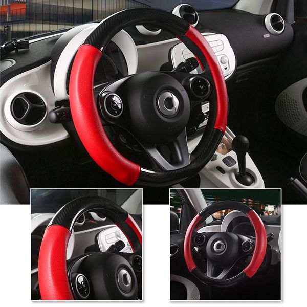 

steering wheel covers car color-blocking leather protective cover for smart 451 453 fortwo forfour accessories interior