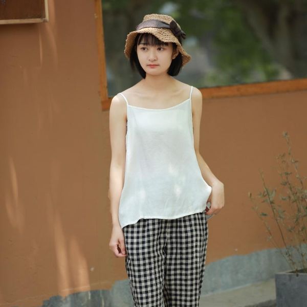 

women's tanks & camis women cupro summer short spaghetti strap ladies solid color soft female 2021 thin, White