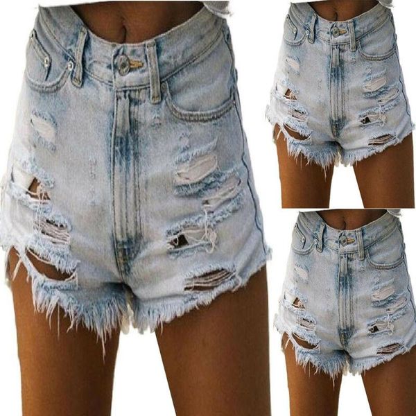 

women's jeans samdolly women lady summer skinny high waist pants casual shorts denim ripped, Blue