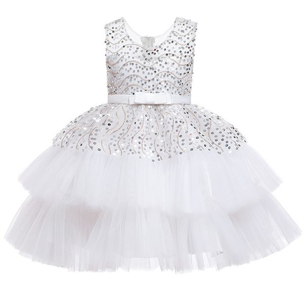 

Flower girl birthday party dance Sequin wedding dress puffy white party dress girl formal Eucharist party Sequin dress