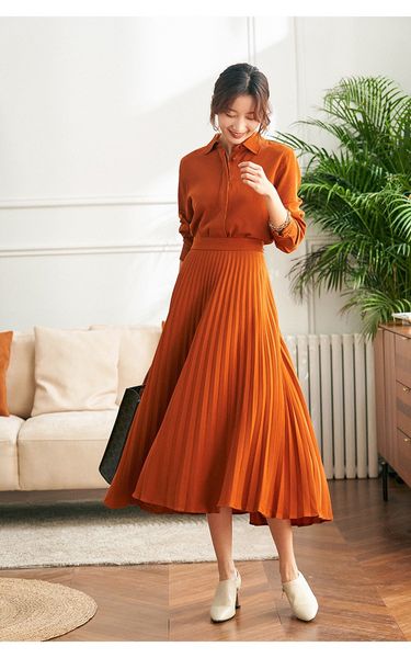 

twill worsted acetate satin textured pleated skirt half skirt, White