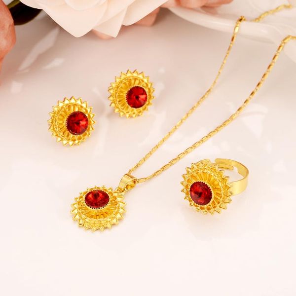 

wedding jewelry sets i ethiopian gold red rainstone pendant/earrings/bangle stone africa ethiopia set habesha eritrea, Slivery;golden