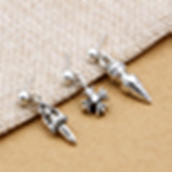 

925 sterling silver cross sword bullet stud earrings with stones american europe hand-made antique vintage punk luxury jewelry accessories g, Golden;silver
