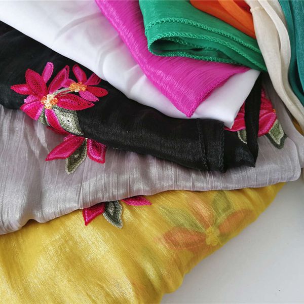 

2021 new artistic embroidered beach towel summer silk scarf shawl light, Blue;black