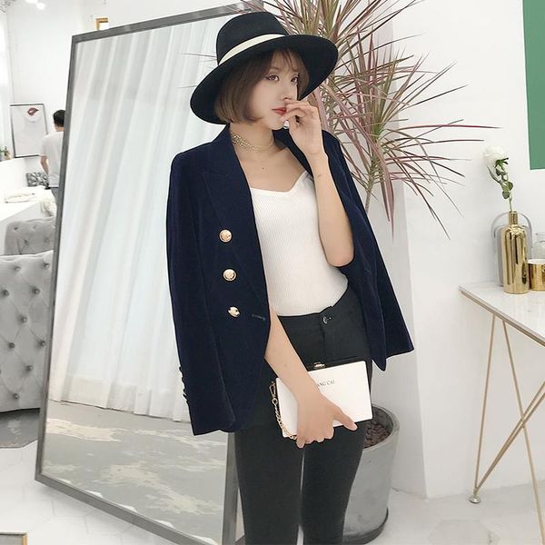 

women's suits & blazers spring autumn woman long sleeve office lady suit casual slim velvet jacket female ol formal work small gold bla, White;black